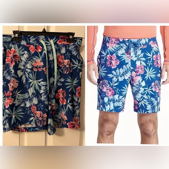 Izod Saltwater Blue and Red Swim Shorts - Picture 1 of 7